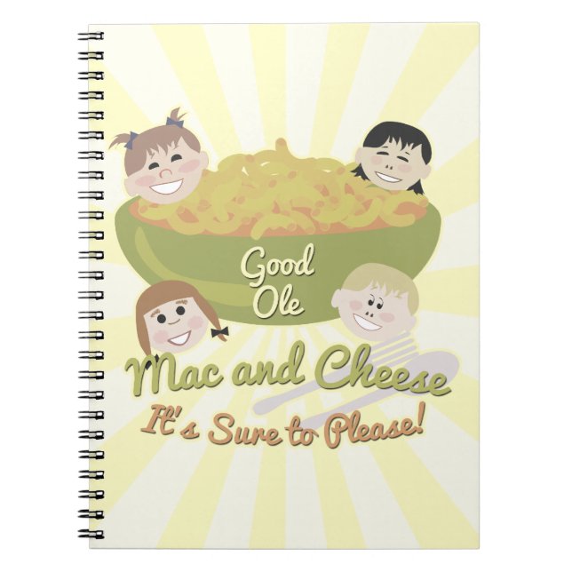 Mac and Cheese Tack Retro Barnkonst Design Anteckningsbok Med Spiral (Framsidan)
