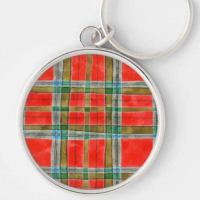 MAC BAIN TARTAN Premium Round Keychain Rund Silverfärgad Nyckelring (Framsidan)