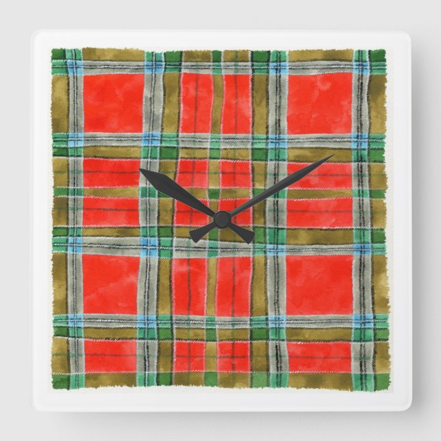 MAC BAIN TARTAN Square Wall Clock Fyrkantig Klocka (Framsida)