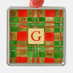 MAC GREGOR TARTAN Glass Square Ornament + Initial