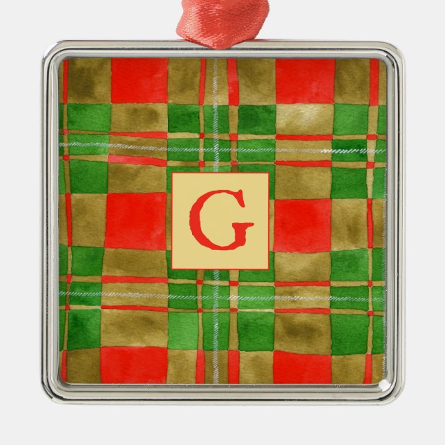 MAC GREGOR TARTAN Glass Square Ornament + Initial (Framsidan)