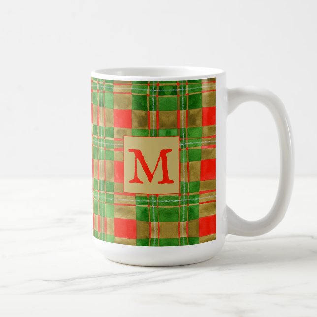 MAC GREGOR TARTAN Hög vit mugg + Initial (Höger)