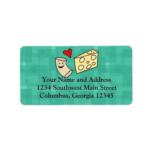 Mac Kärlek Cheese, Lusny Cute Macaroni + Ost Adressetikett (Framsidan)