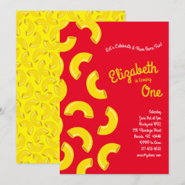 Mac och Cheese Kid 1st Birthday Party Macaroni Inbjudningar