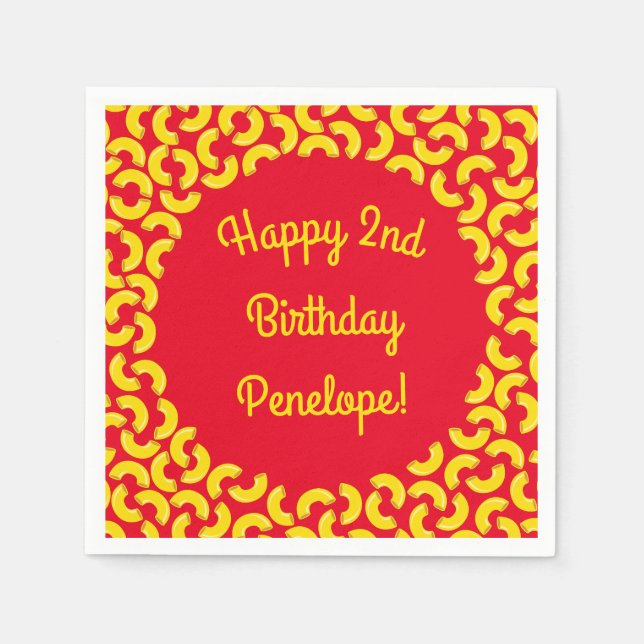 Mac och Cheese Kid 1st Birthday Party Macaroni Pappersservett (Framsidan)