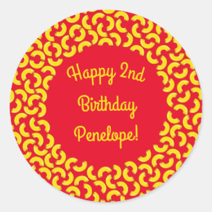 Mac och Cheese Kid 1st Birthday Party Macaroni Runt Klistermärke