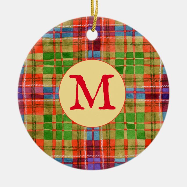 MAC RAE TARTAN Ceramic Circle Ornament + Initial (Framsidan)