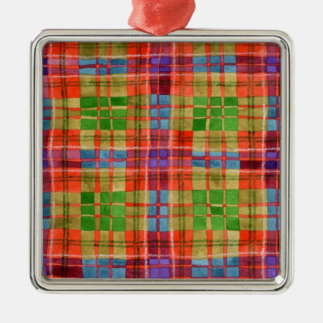 MAC RAE TARTAN Glas fyrkantig prydnad Julgransprydnad Metall (Framsidan)