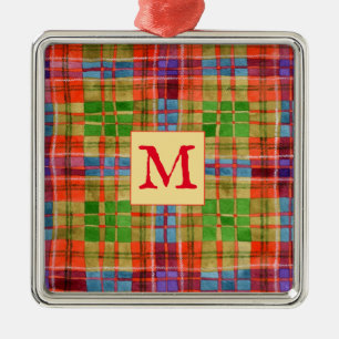 MAC RAE TARTAN Glass Square Ornament + Initial