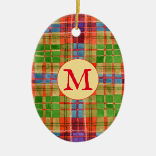 MAC RAE TARTAN Keramisk oval prydnad + Initial Julgransprydnad Keramik