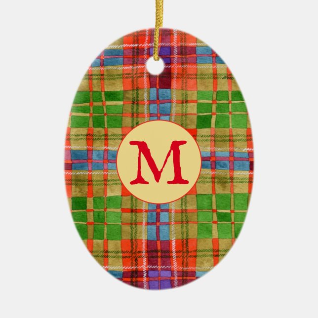 MAC RAE TARTAN Keramisk oval prydnad + Initial Julgransprydnad Keramik (Framsidan)