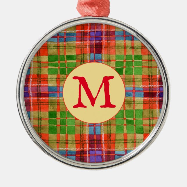 MAC RAE TARTAN Premium Round Ornament + Initial (Framsidan)