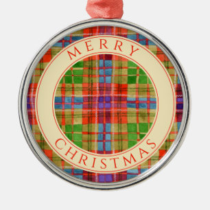 MAC RAE TARTAN Premium Rund Julskylt + Text Julgransprydnad Metall