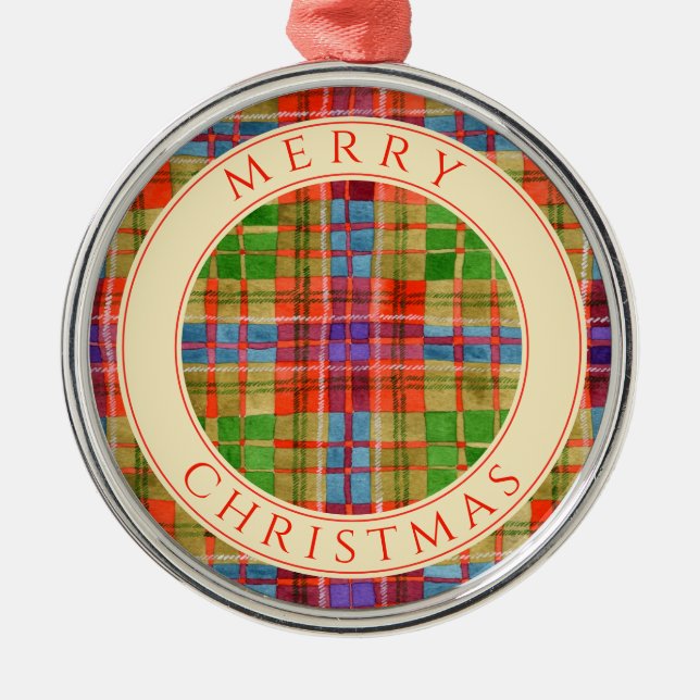 MAC RAE TARTAN Premium Rund Julskylt + Text Julgransprydnad Metall (Framsidan)