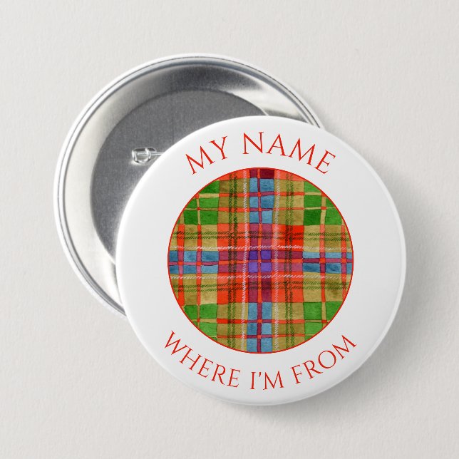 MAC RAE TARTAN Round Namn bricka Pin Button Knapp (Framsida & baksida)