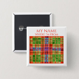 MAC RAE TARTAN Square Namn bricka Pin Button Knapp