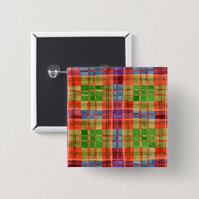 MAC RAE TARTAN Square Pin-knapp Knapp (Framsida & baksida)