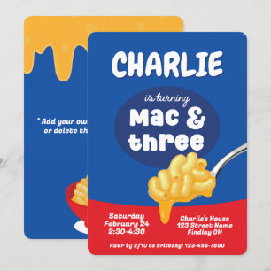 Mac & Three Macaroni and Cheese 3rd Birthday Party Inbjudningar