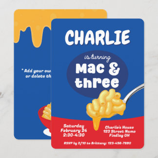 Mac & Three Macaroni and Cheese 3rd Birthday Party Inbjudningar