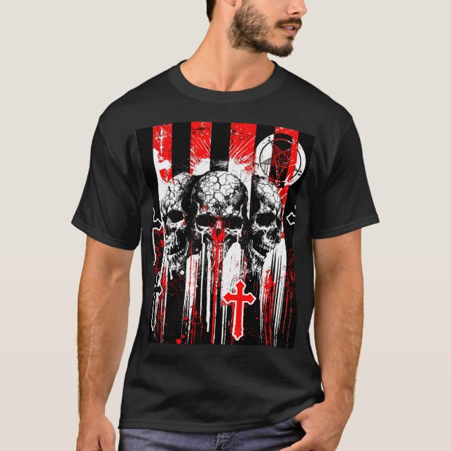 Macabre Elegance: Döskallar och Kor i Gothic Cha T Shirt (Framsida)