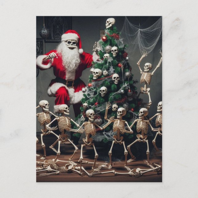 Macabre Skeleton Santa Festive Dancing Skeletons Vykort (Framsida)
