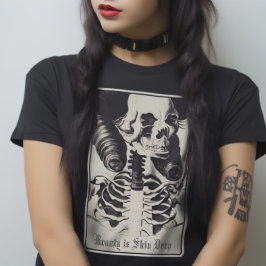 Macabre Skeleton Skull Beauty Tarot Victorian Goth T Shirt