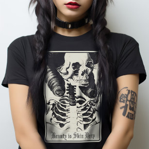 Macabre Skeleton Skull Beauty Tarot Victorian Goth T Shirt