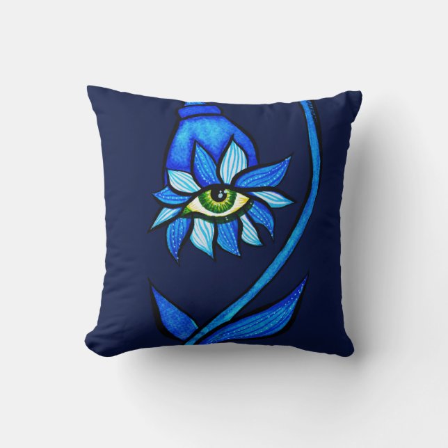 Macabre Witchy Öga Flower Creepy Spooky Blue Kudde (Framsida)
