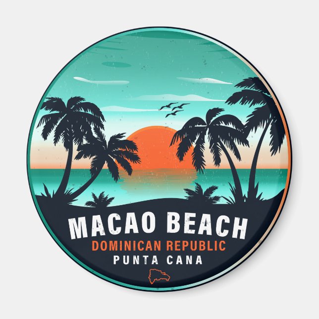 Macao Beach Dominican Retro Sunset Souvenir 60-tal Magnet (Framsidan)