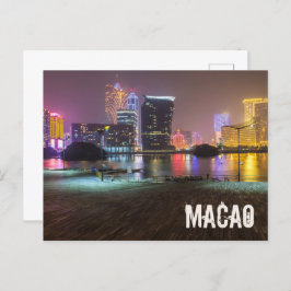 Macao Casino Skyline Panorama China Natt Helg Vykort