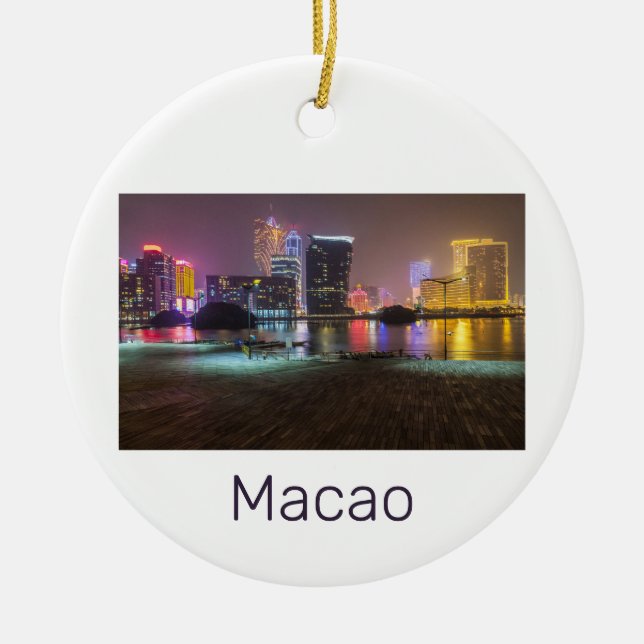 Macao Casino Skyline Panorama China Natt Julgransprydnad Keramik (Framsidan)