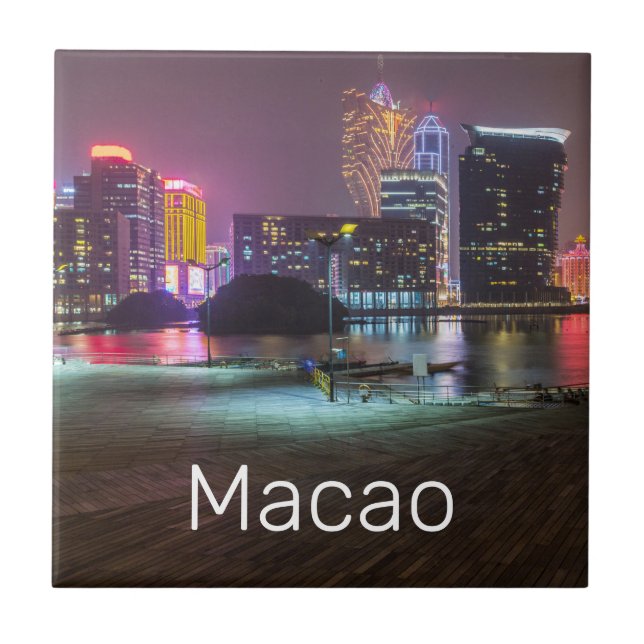 Macao Casino Skyline Panorama China Natt Kakelplatta (Framsidan)