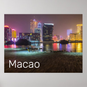 Macao Casino Skyline Panorama China Natt Poster