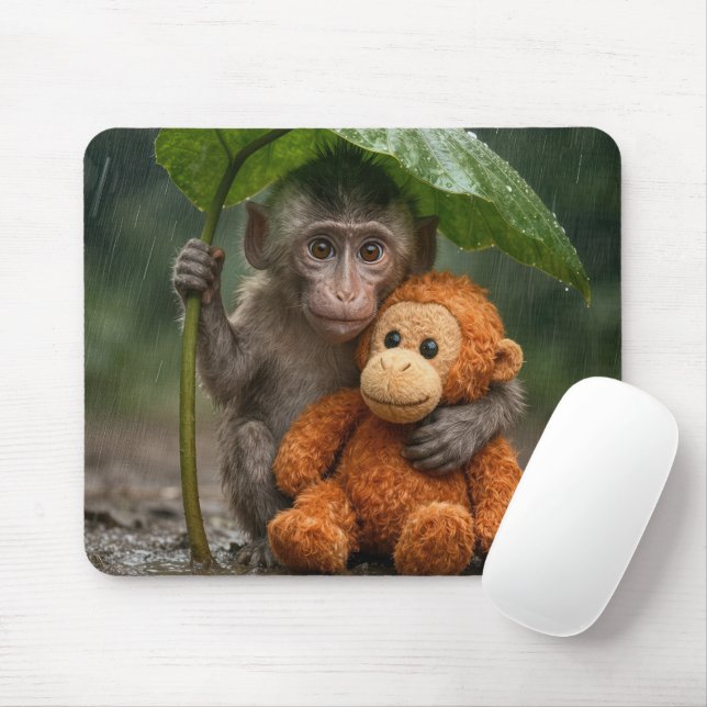 Macaque Monkey with a Stuffed Orangutan Musmatta (Med mus)
