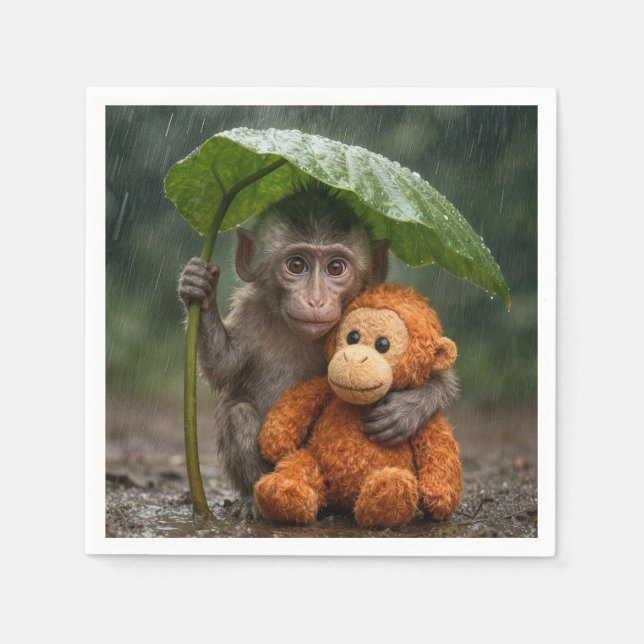 Macaque Monkey with Orange Orangutan Pappersservett (Framsidan)