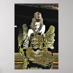Macaque på Temple Statue Poster