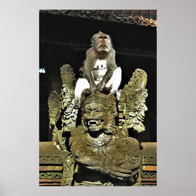 Macaque på Temple Statue Poster (Framsidan)