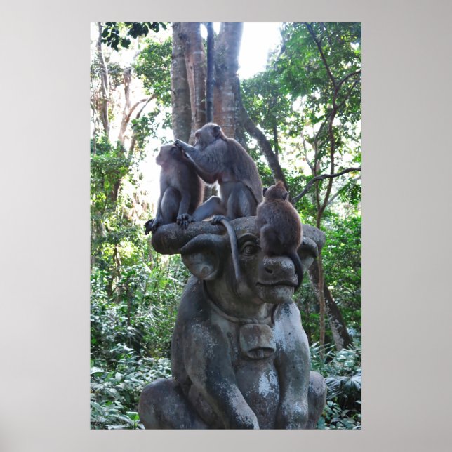 Macaques på en Bull...Statue Poster (Framsidan)