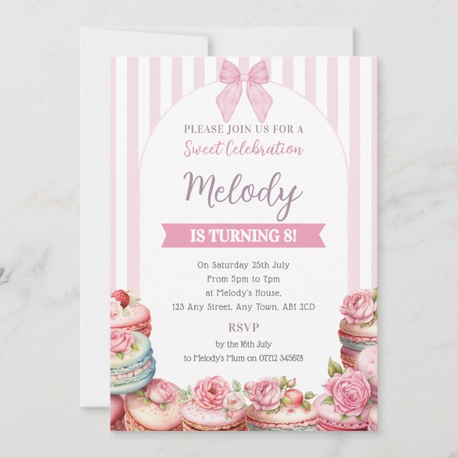 Macaron Birthday Inbjudan Rand Sweet Firande (Framsida)