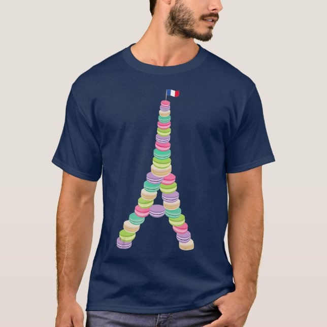 Macaron Eiffel Torn Fransk Macaroon Paris T Shirt (Framsida)