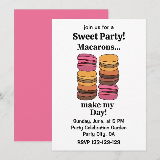 Macaron Färgglad Söt Fest Inbjudningar (Fram/baksida)