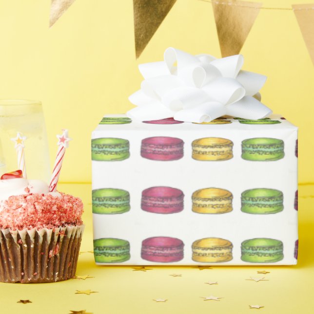 Macaron Fransk Pastry Cookies Macarons Patisserie Presentpapper (Födelsedagsfest)