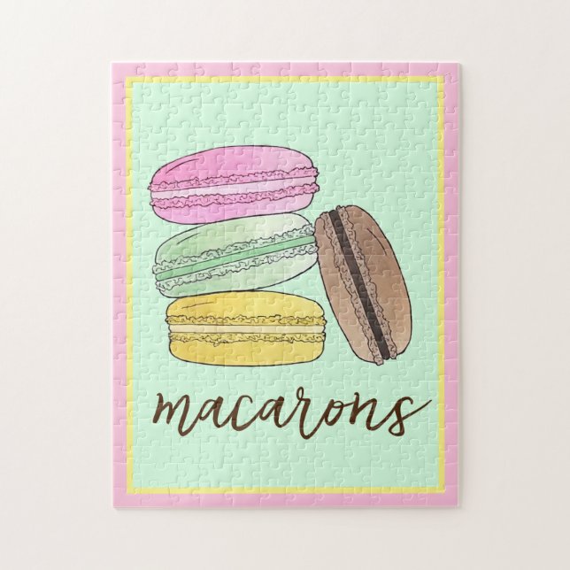 Macaron Fransk Pastry Cookies Macarons Patisserie Pussel (Vertikal)