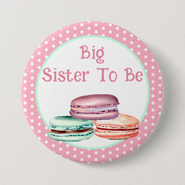 Macaron Girl's Baby Shower Big Sister som ska vara Knapp (Framsida)