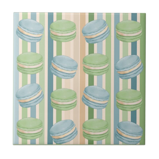 Macaron Light Blue and Soft Olive Green Kakelplatta (Framsidan)