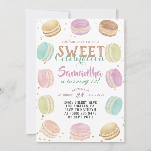 Macaron Sweet Firande Birthday Inbjudningar (Framsida)