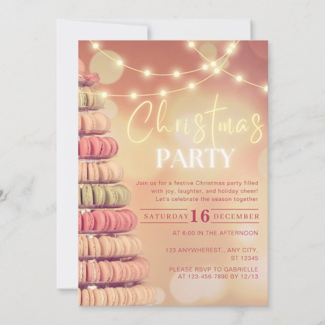 Macaron Träd Neon Ljus rosa jul Party Inbjudningar (Framsida)