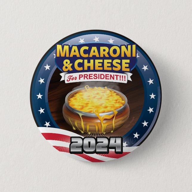 MACARONI & OST För PRESIDENT! Kampanj 2024 Knapp (Framsida)