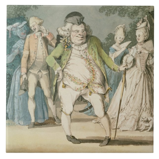 Macaronien, 1774 (w/c på papper) kakelplatta (Framsidan)