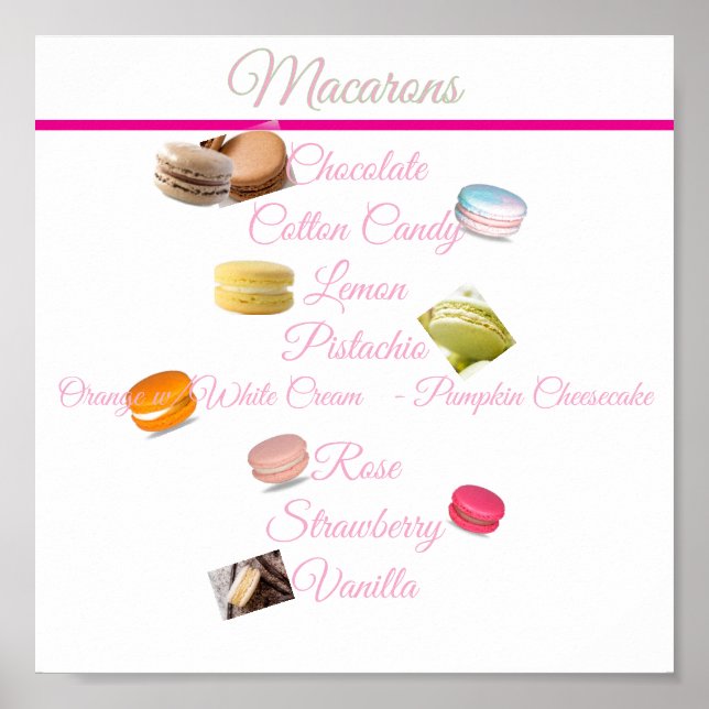 Macaronlistad efterrättsbord poster (Framsidan)